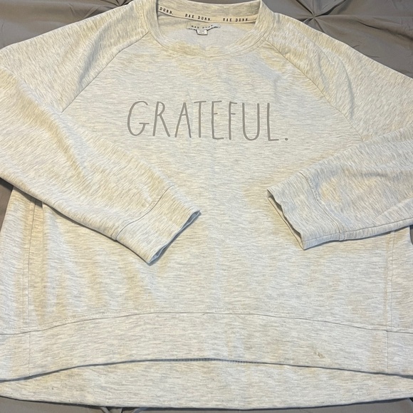 Rae Dunn Gray Pullover Crewneck Graphic “Grateful” Sweatshirt - Picture 5 of 10